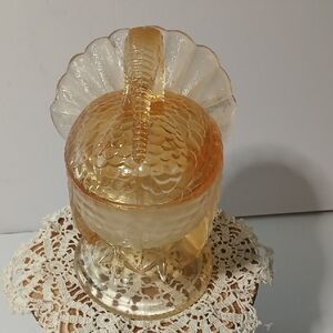 Vintage L E Smith Light Amber Or  Peach Covered Candy Dish